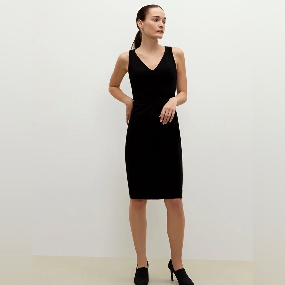 MM LaFleur Rachel Black Ponte V Neck Sheath Work Career Dress Size 6